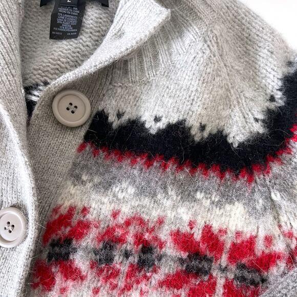 GREATPLAINS Lambswool Angora Fair Isle Snowflakes Cardigan in Multi Size L - Picture 10 of 15